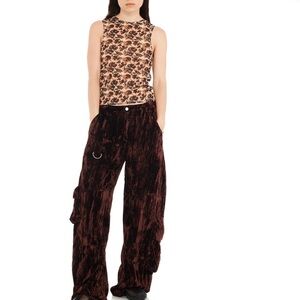 NWT Collina Strada Velvet Wide-Leg Pants in Deep Brown